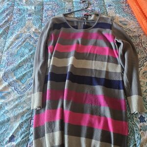 Striped Crewneck Sweater Dress - Pink & Gray